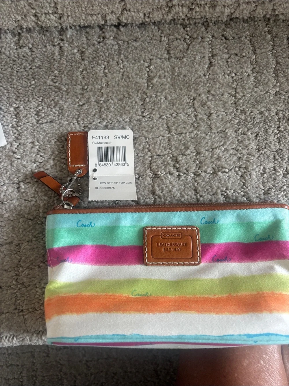 Coach Striped Multicolor Canvas Cosmetic Pouch - Pink, Green, Orange, Blue